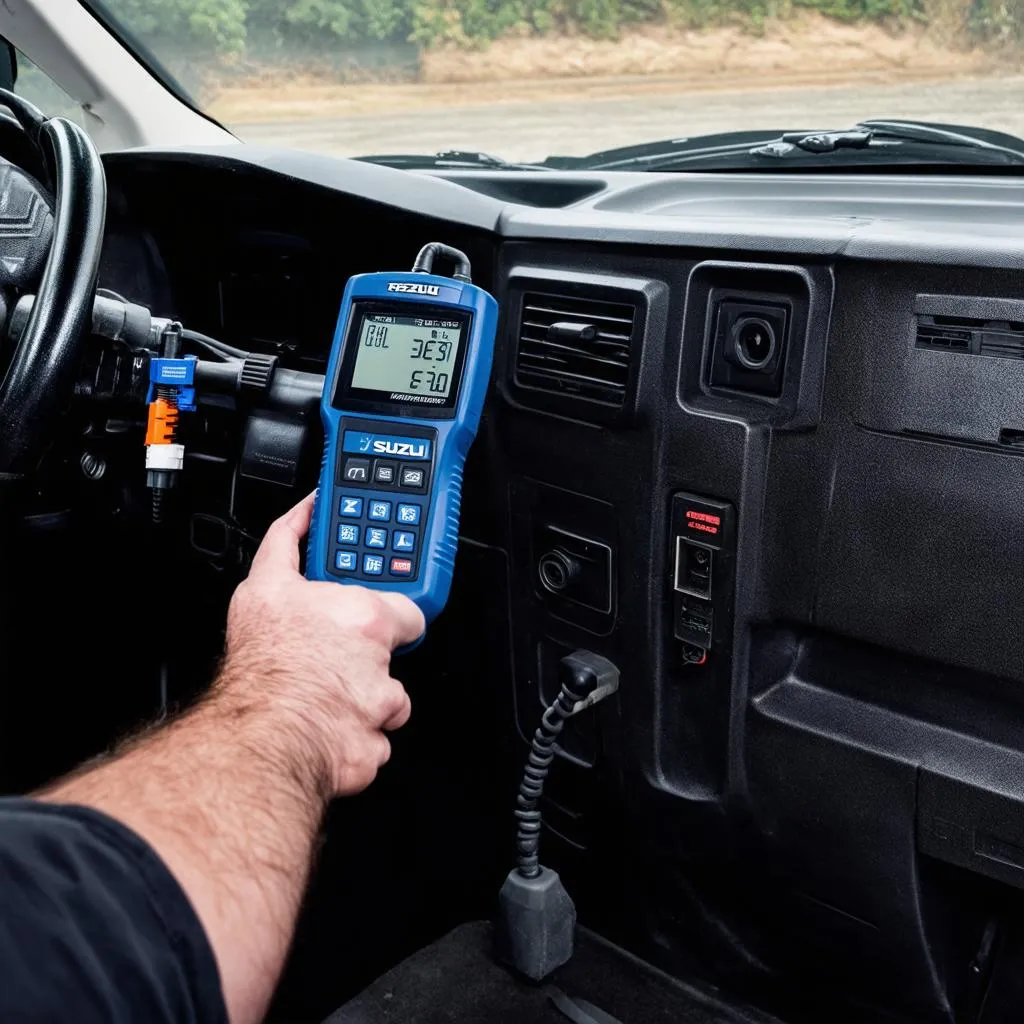 Mechanic Using Dealer Scanner on Isuzu Forward